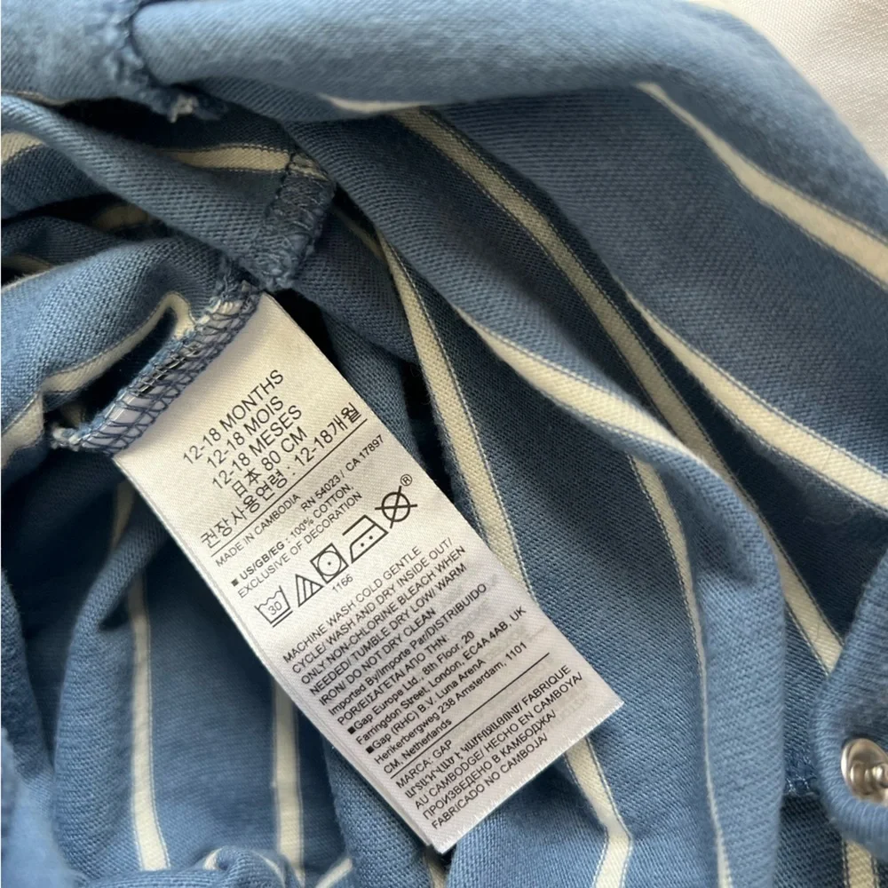 Baby Gap Blue and White Striped Kids Long Sleeve One Piece Size 12-18 Months